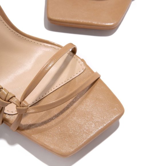 NEW🔥 Nude Open Toe Strappy Wrap Lace Up High Heel Sandals - Picture 4 of 4